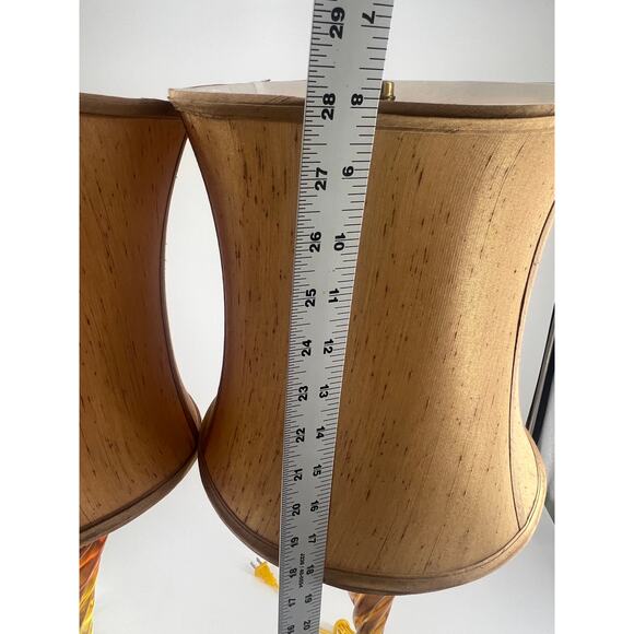 Vintage MCM Lamps Brown Amber Living Room Decor Beige Lamp Shade Set of 2 - Picture 9 of 14